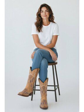 Ferrini Dreamer Saddle Leather Western Boots Women 8.5 Square Toe New in Box